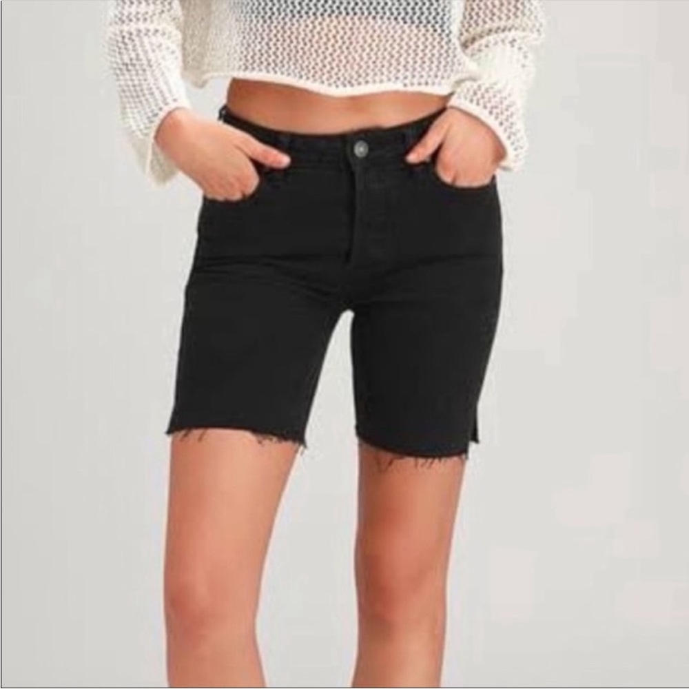 We the Free high rise mid length cutoff black denim shorts
